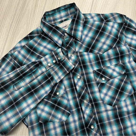 Wrangler Mens Blue Plaid Pearl‎ Snap Western Shirt Medium Lightweight - Picture 1 of 8